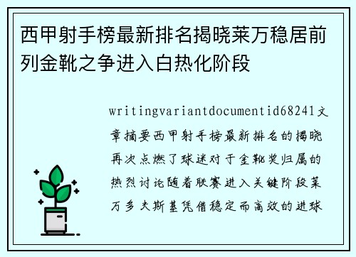 西甲射手榜最新排名揭晓莱万稳居前列金靴之争进入白热化阶段